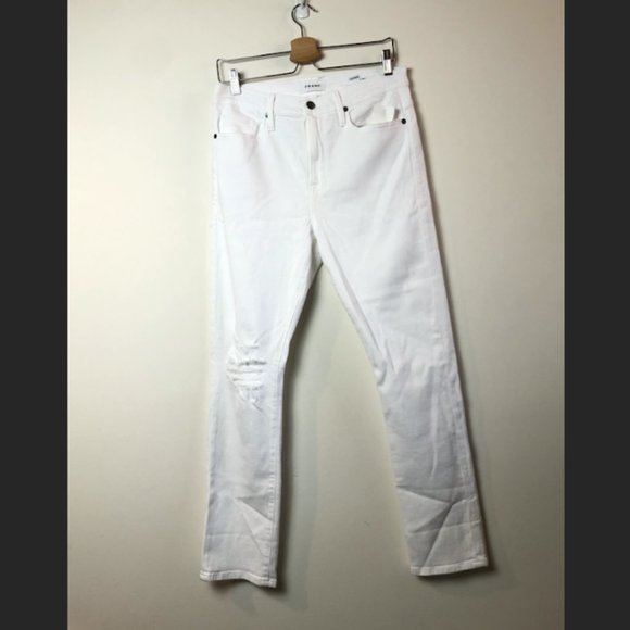 Frame Le Beau Distressed High-Rise Straight-Leg Jeans - Picture 5 of 10